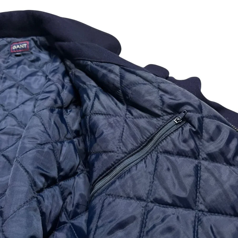 Vintage Gant Heavy Wool Bomber Jacket Quilted Lining Winter Navy Blue Men’s Sz M